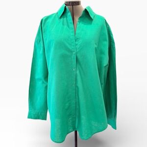 English Factory Green Cotton Linen Oversized Button Down Shirt XL TL457T